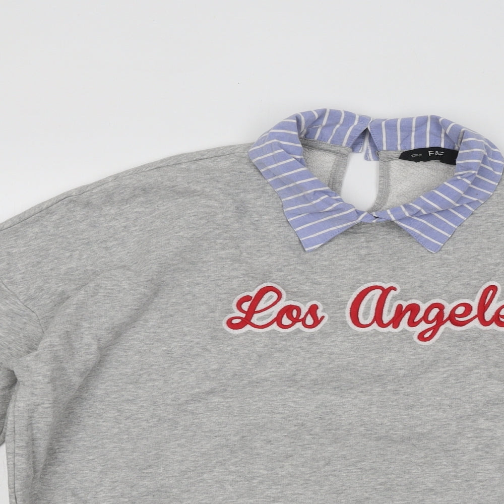 F&F Womens Grey Striped Cotton Pullover Sweatshirt Size 12 Button - Los Angeles