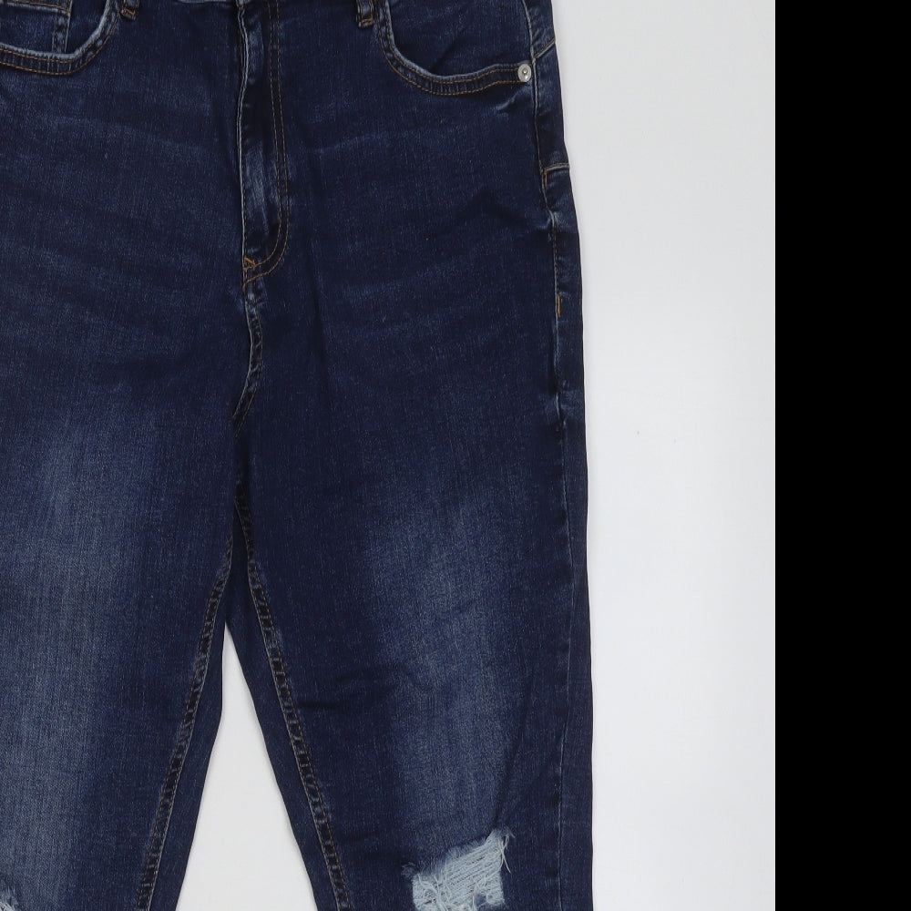 F&F Womens Blue Cotton Straight Jeans Size 16 L25 in Regular Button