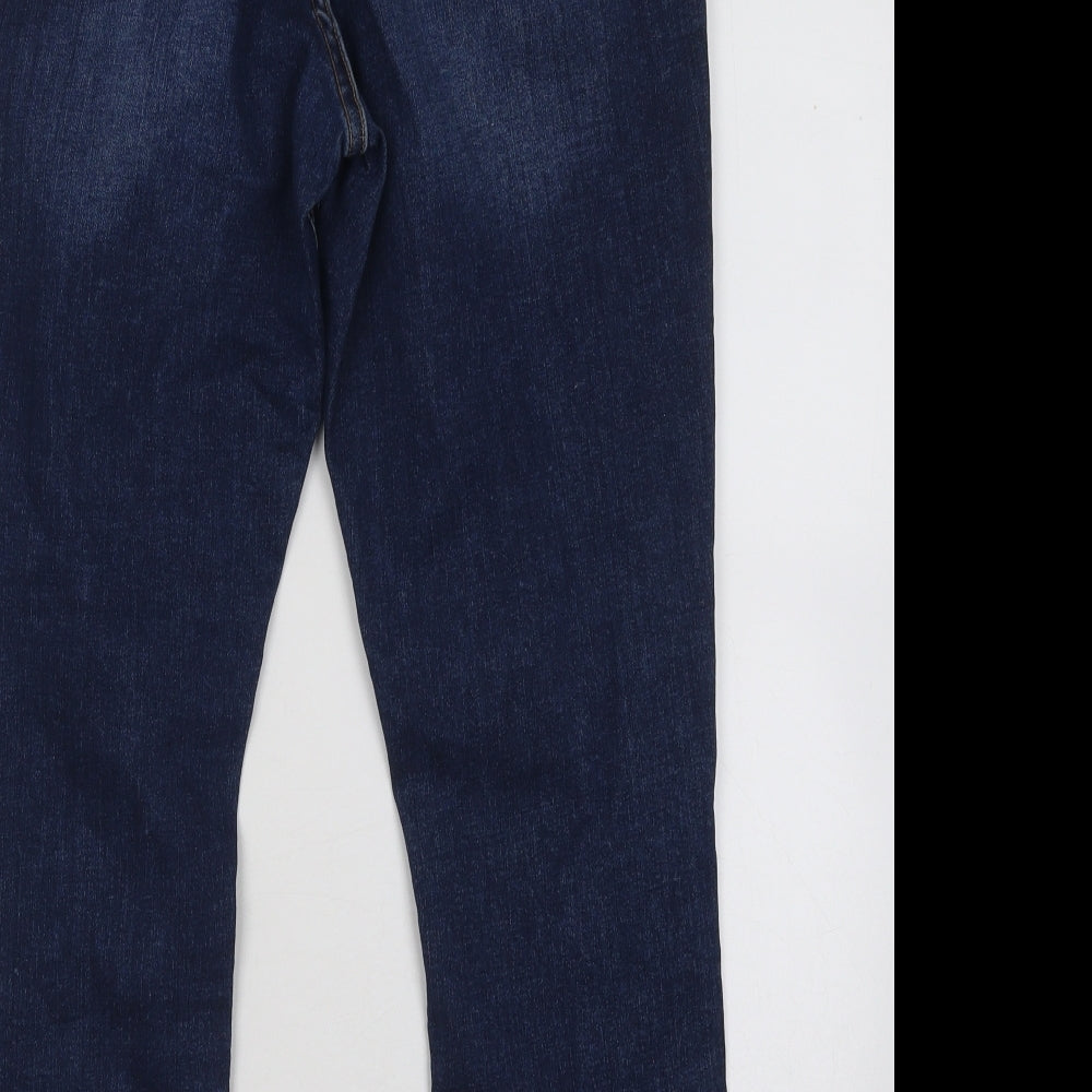 F&F Womens Blue Cotton Straight Jeans Size 16 L25 in Regular Button