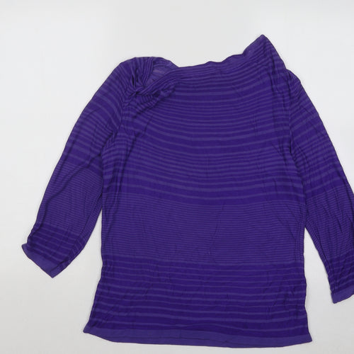 Per Una Womens Purple Round Neck Striped Viscose Pullover Jumper Size 12