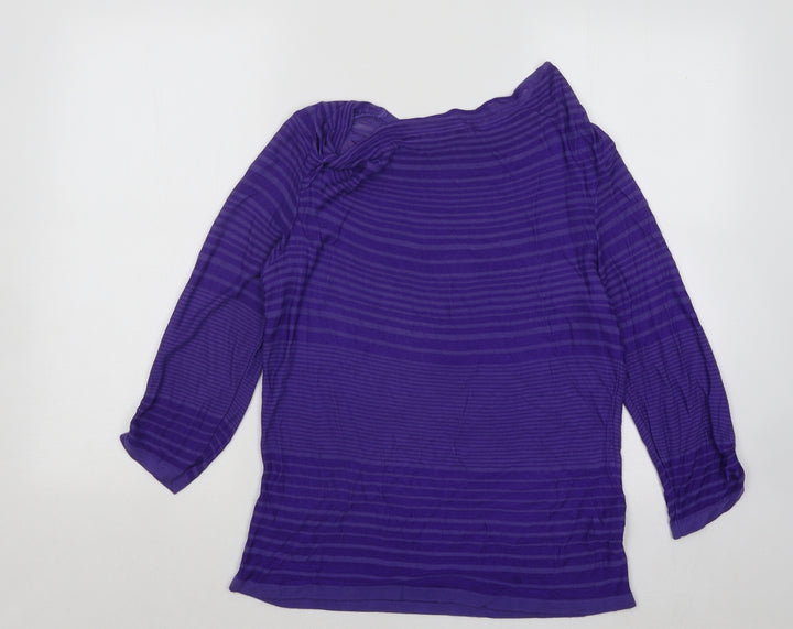 Per Una Womens Purple Round Neck Striped Viscose Pullover Jumper Size 12