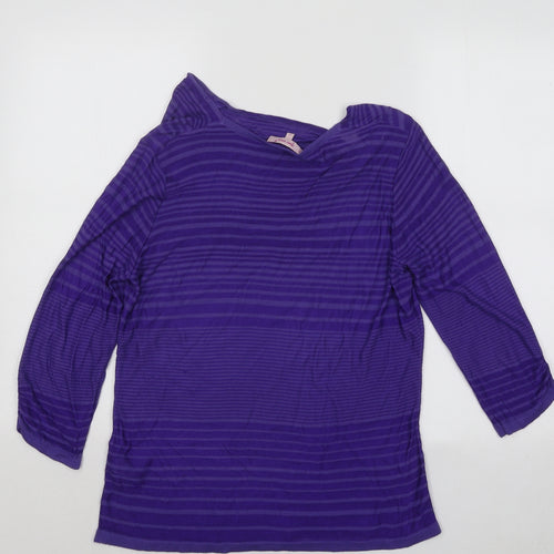 Per Una Womens Purple Round Neck Striped Viscose Pullover Jumper Size 12
