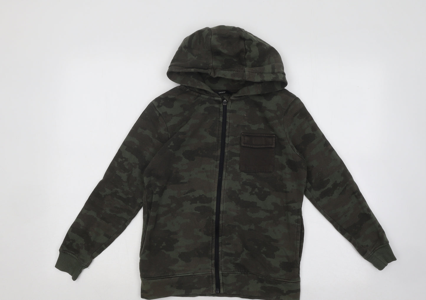George Boys Green Camouflage Cotton Full Zip Hoodie Size 10-11 Years Zip - Epic Vibes