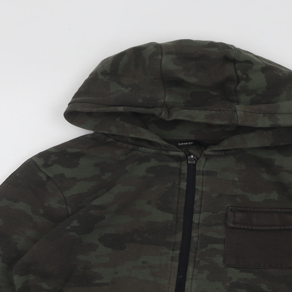 George Boys Green Camouflage Cotton Full Zip Hoodie Size 10-11 Years Zip - Epic Vibes