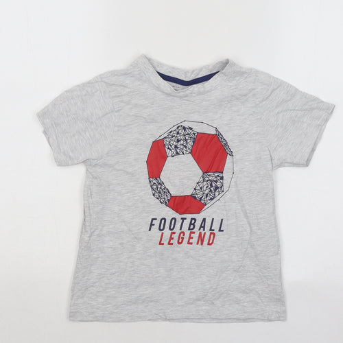 Primark Boys Grey Cotton Basic T-Shirt Size 7-8 Years Round Neck Pullover - Football