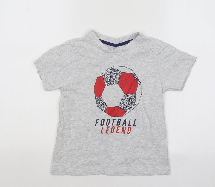 Primark Boys Grey Cotton Basic T-Shirt Size 7-8 Years Round Neck Pullover - Football