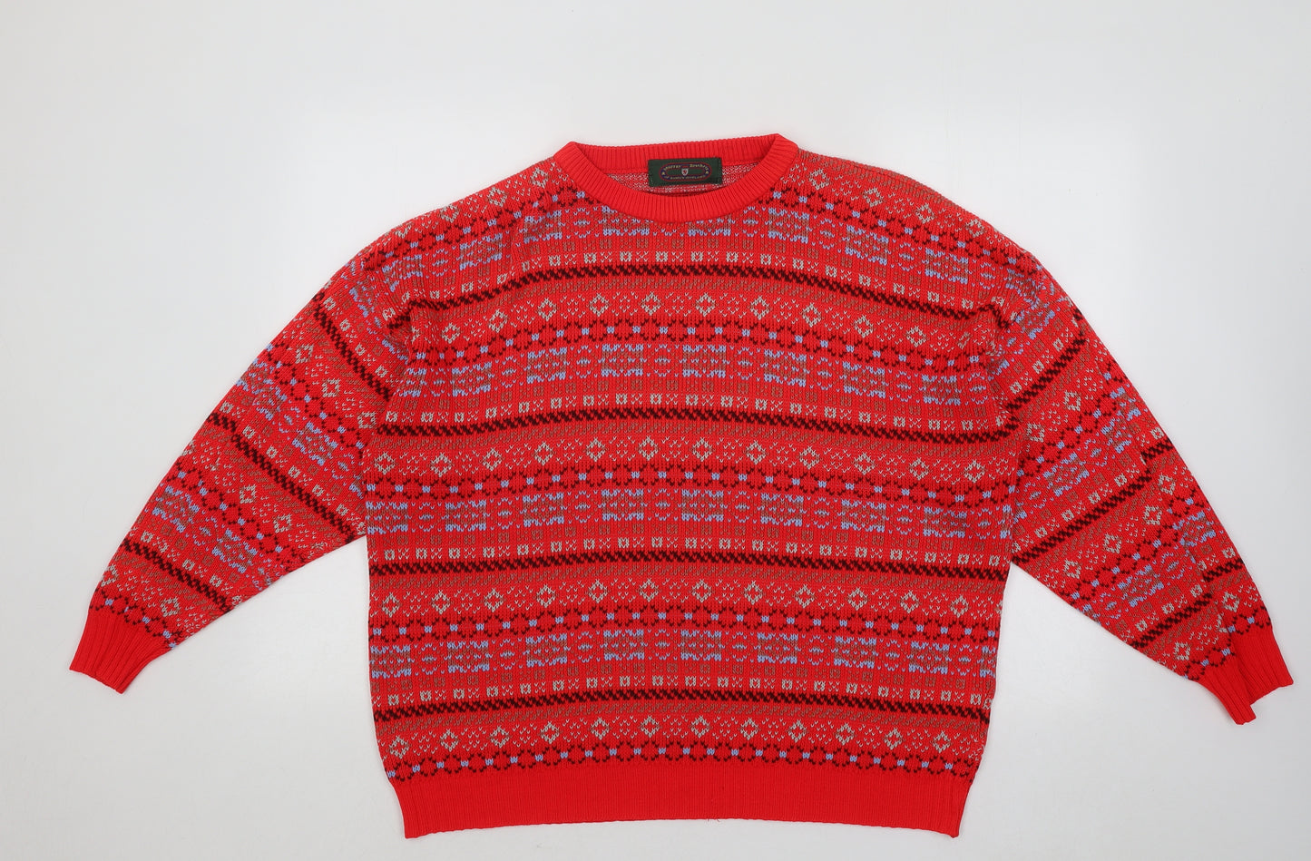 Murray Brothers Mens Red Round Neck Geometric Acrylic Pullover Jumper Size XL