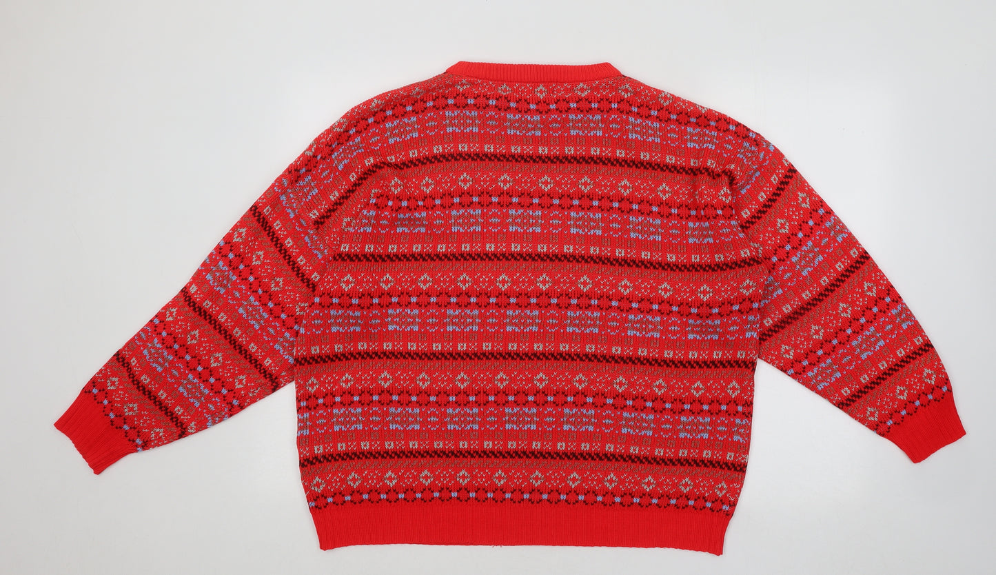 Murray Brothers Mens Red Round Neck Geometric Acrylic Pullover Jumper Size XL