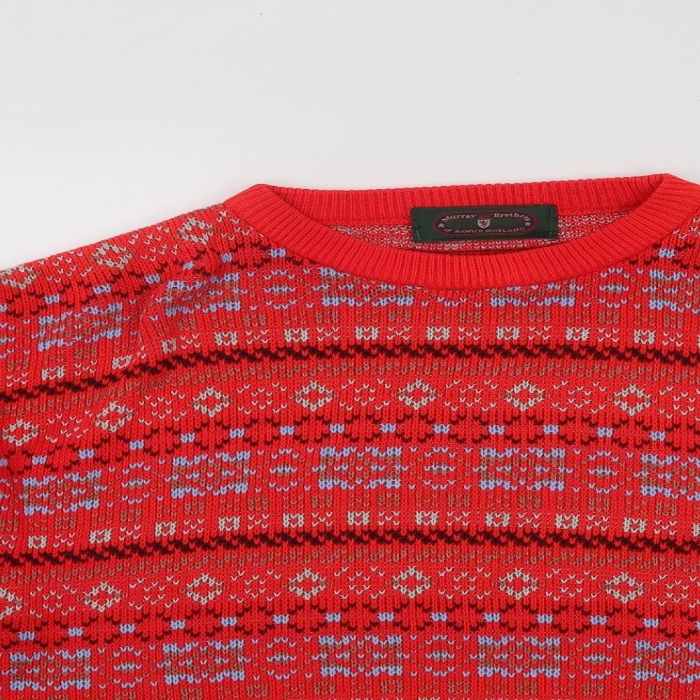 Murray Brothers Mens Red Round Neck Geometric Acrylic Pullover Jumper Size XL