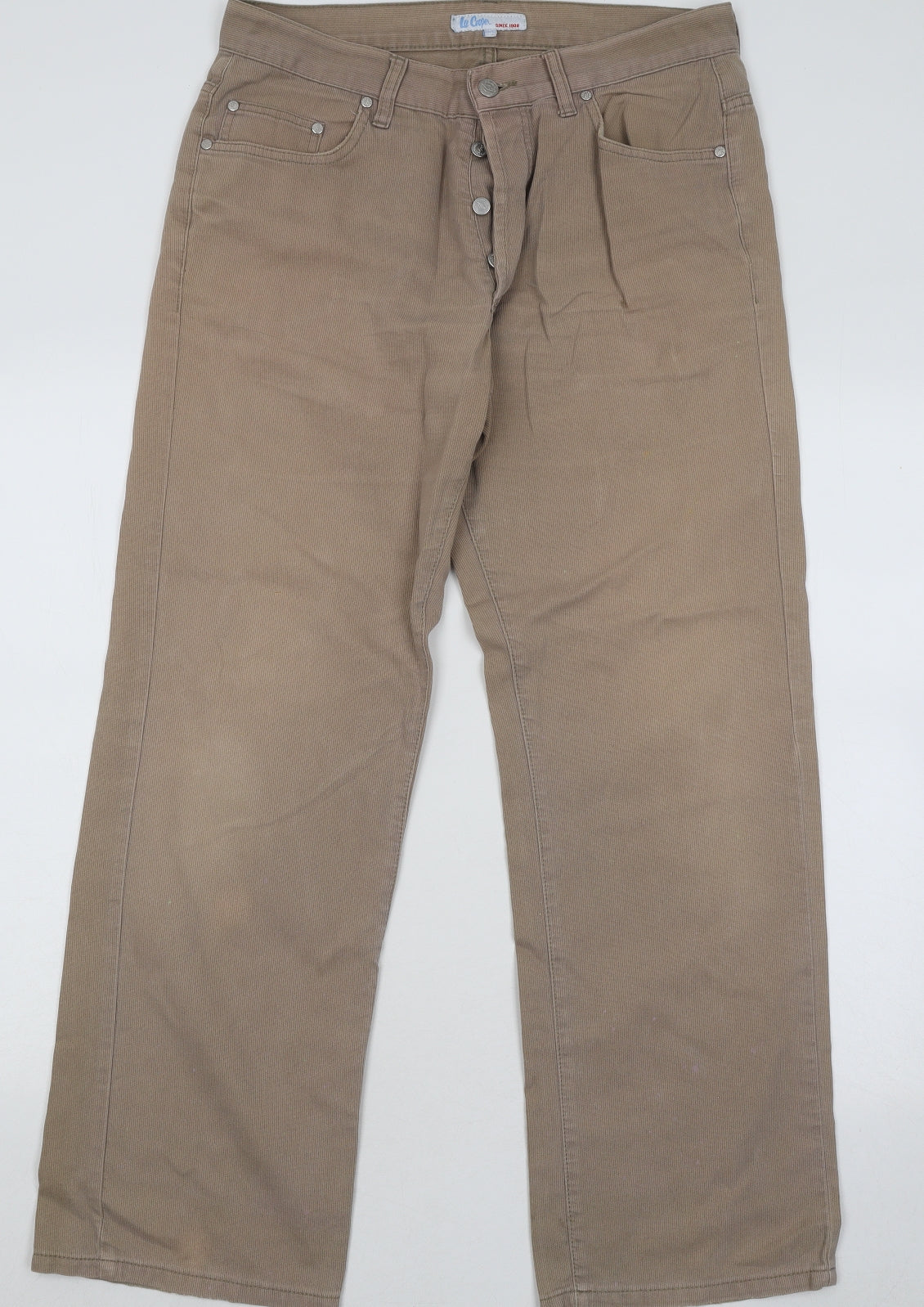Lee Cooper Mens Brown Cotton Chino Trousers Size 34 in L32 in Regular Button