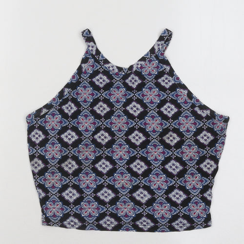 Miss Selfridge Womens Blue Geometric Viscose Basic Tank Size 8 Round Neck