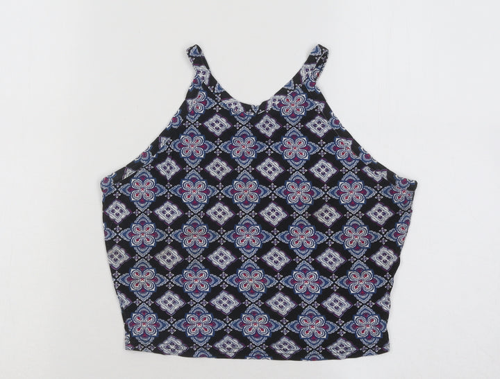 Miss Selfridge Womens Blue Geometric Viscose Basic Tank Size 8 Round Neck