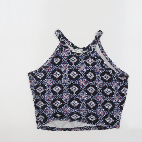 Miss Selfridge Womens Blue Geometric Viscose Basic Tank Size 8 Round Neck