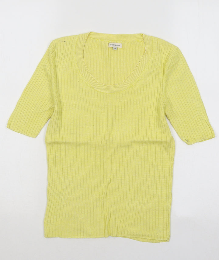 River Island Womens Yellow Scoop Neck Viscose Pullover Jumper Size 10 - Ribbed