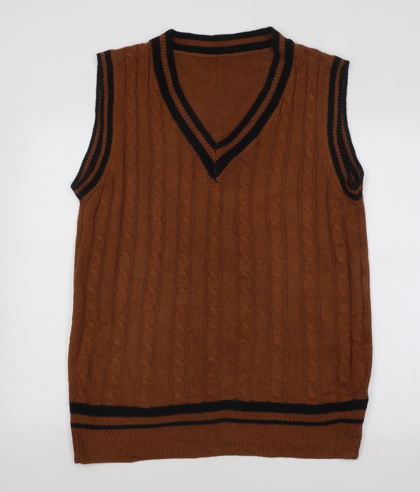 SheIn Mens Brown V-Neck Geometric Acrylic Vest Jumper Size M