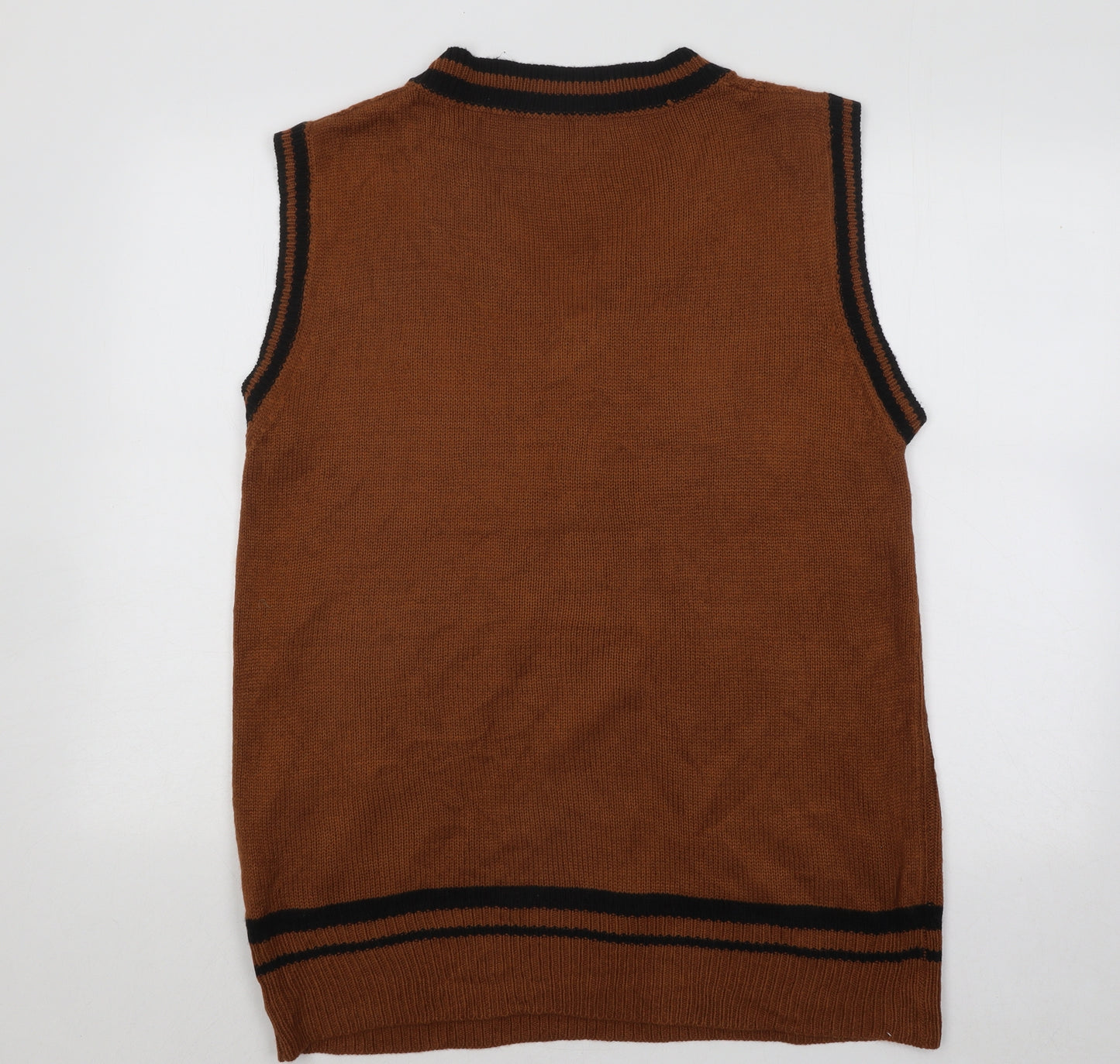 SheIn Mens Brown V-Neck Geometric Acrylic Vest Jumper Size M