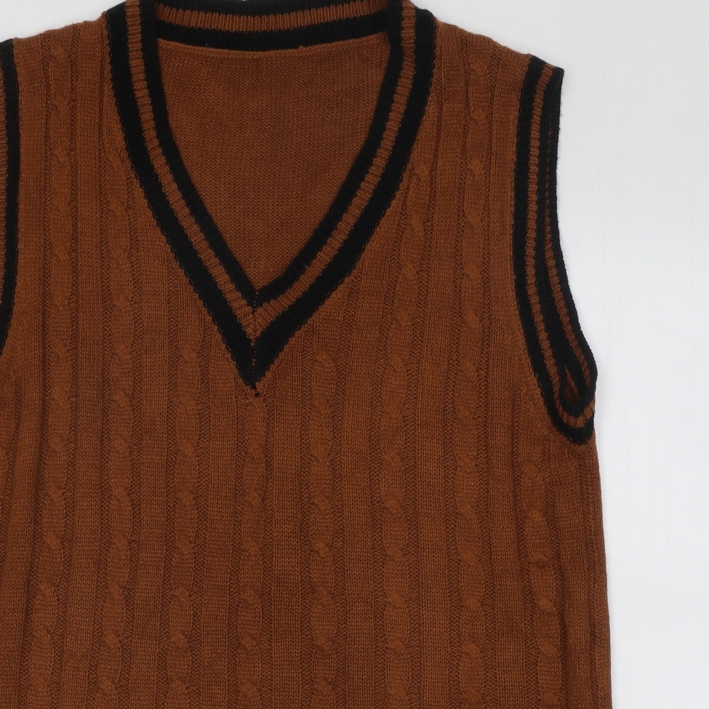 SheIn Mens Brown V-Neck Geometric Acrylic Vest Jumper Size M