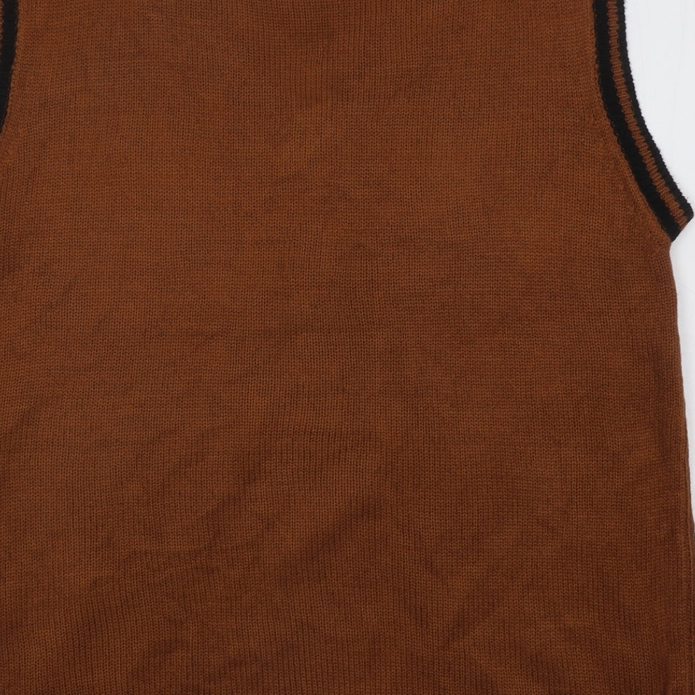 SheIn Mens Brown V-Neck Geometric Acrylic Vest Jumper Size M