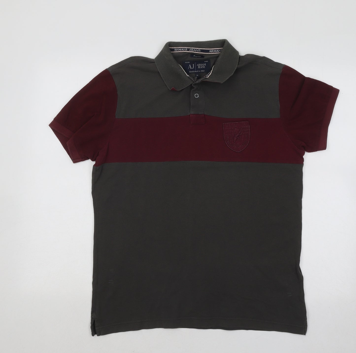 Armani Jeans Mens Green Colourblock Cotton Polo Size XL Collared Button