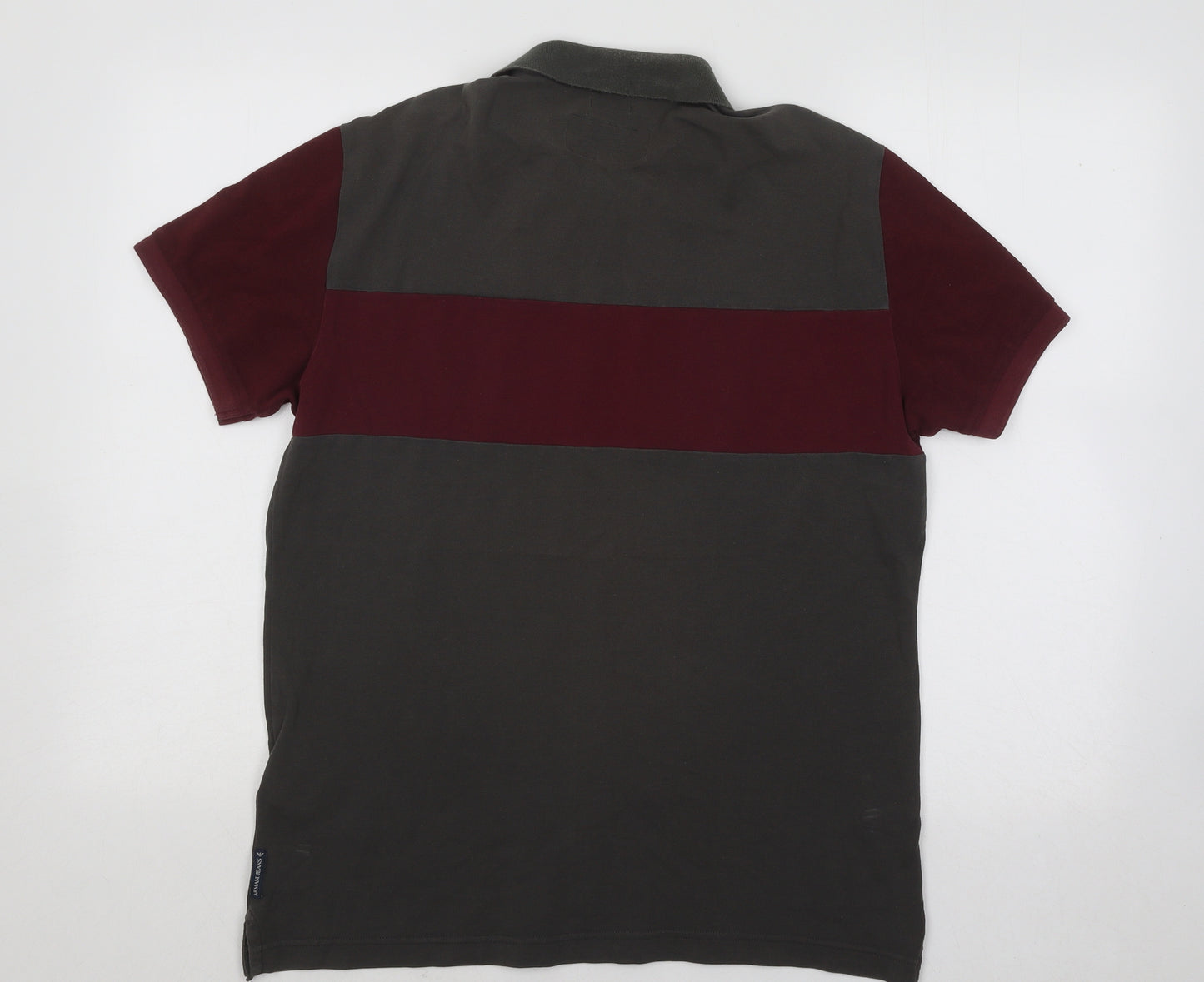 Armani Jeans Mens Green Colourblock Cotton Polo Size XL Collared Button