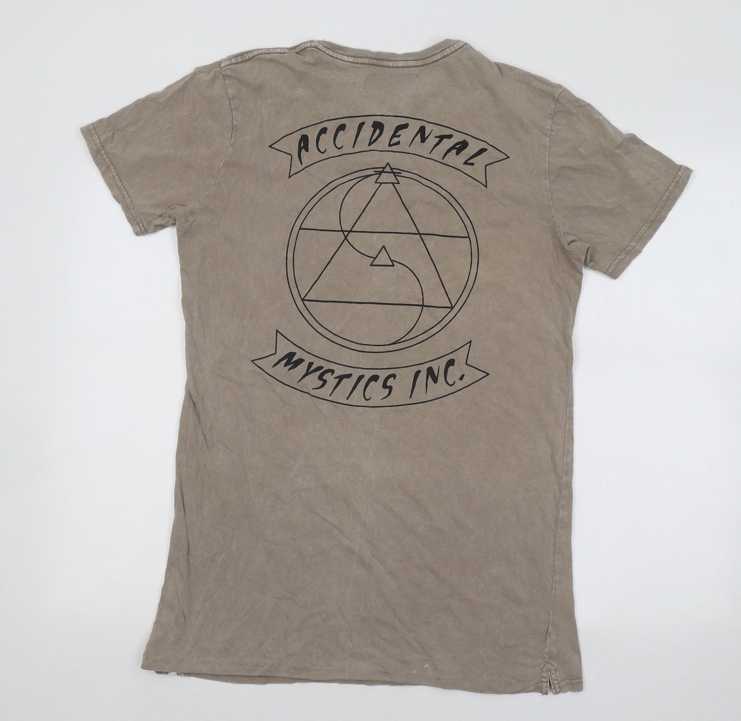 Cotton On Mens Beige Cotton T-Shirt Size S Round Neck - Accidental Mystic