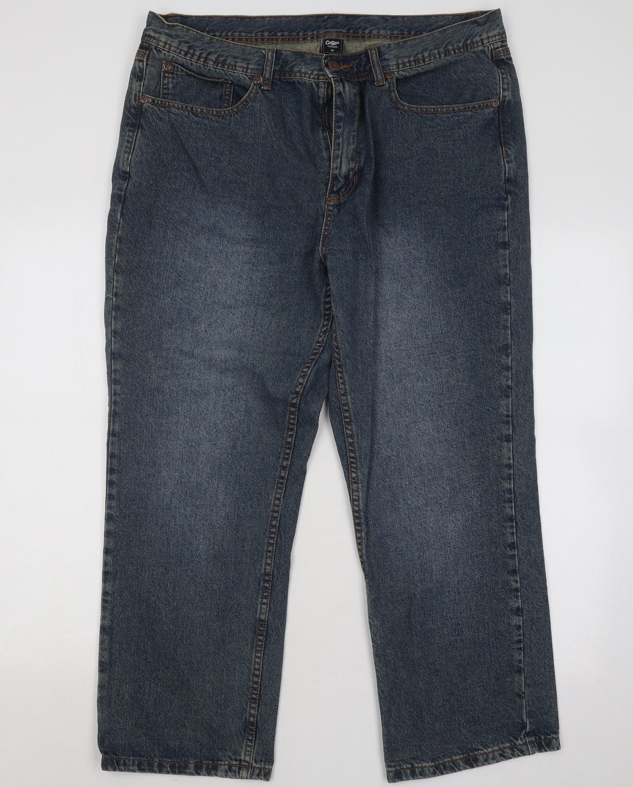 Cotton Traders Mens Blue Cotton Straight Jeans Size 38 in L25 in Regular Zip