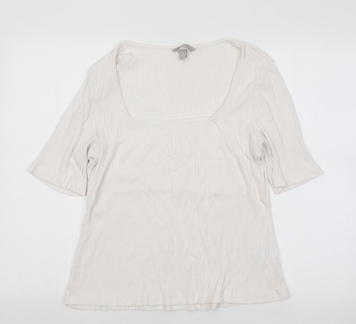 H&M Womens White Square Neck Viscose Pullover Jumper Size XL - Ribbed