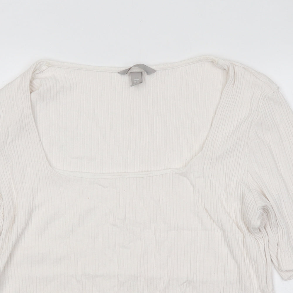 H&M Womens White Square Neck Viscose Pullover Jumper Size XL - Ribbed