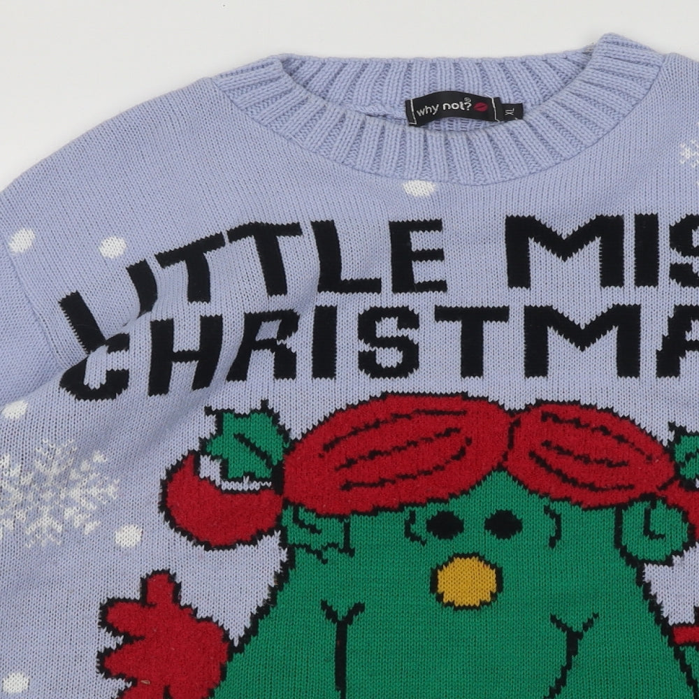 Why Not? Womens Blue Round Neck Geometric Acrylic Pullover Jumper Size XL - Little Miss Christmas