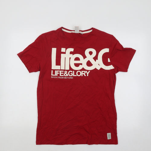Life&Glory Mens Red Cotton T-Shirt Size M Round Neck