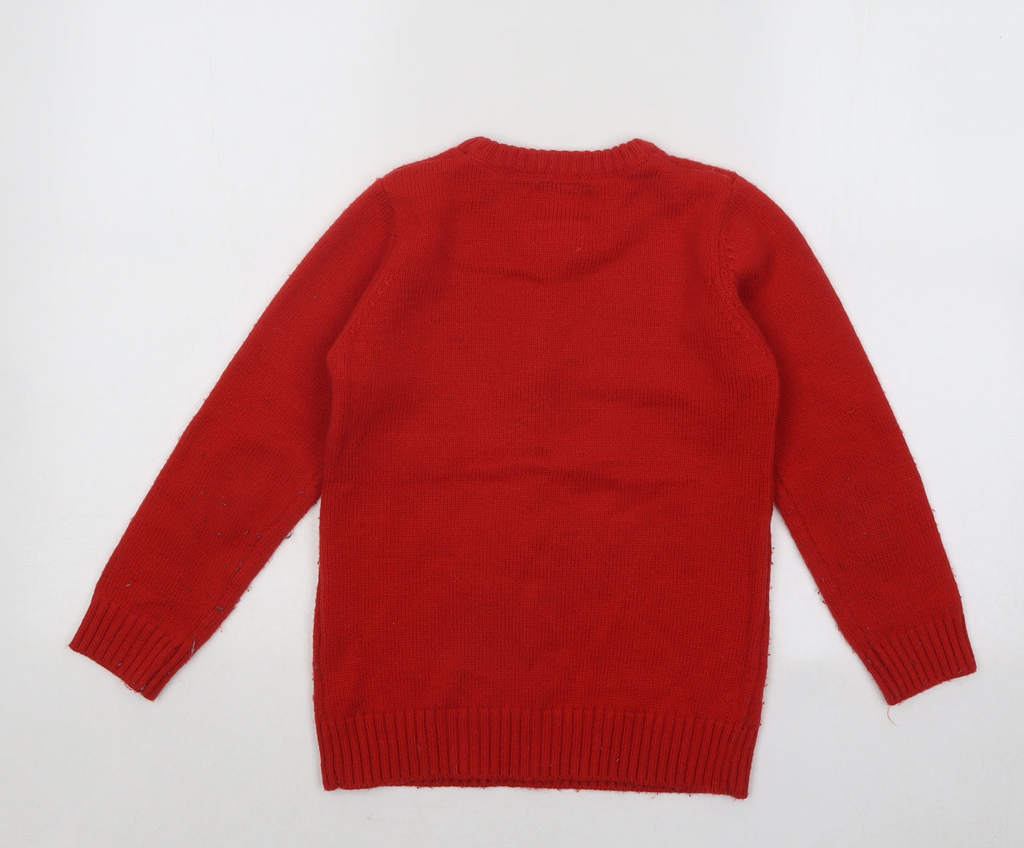 F&F Boys Red Round Neck Acrylic Pullover Jumper Size 7-8 Years Pullover - Christmas Snowman