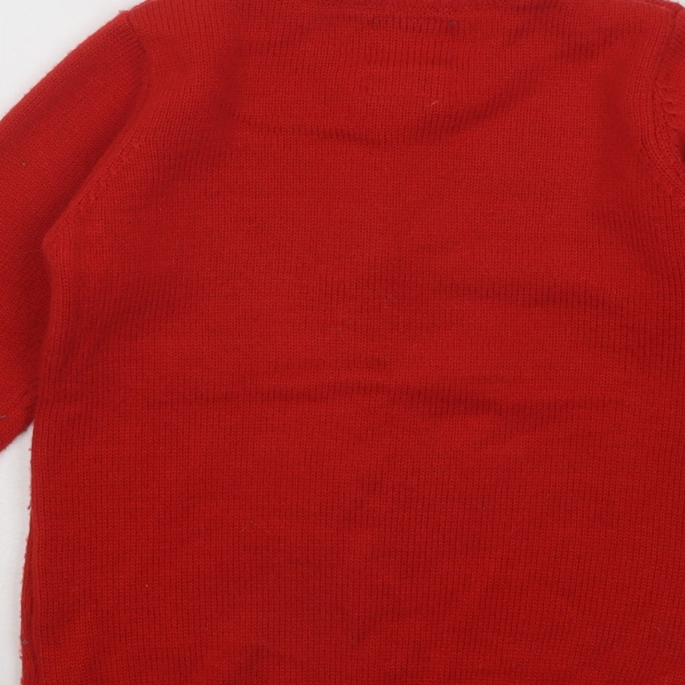F&F Boys Red Round Neck Acrylic Pullover Jumper Size 7-8 Years Pullover - Christmas Snowman