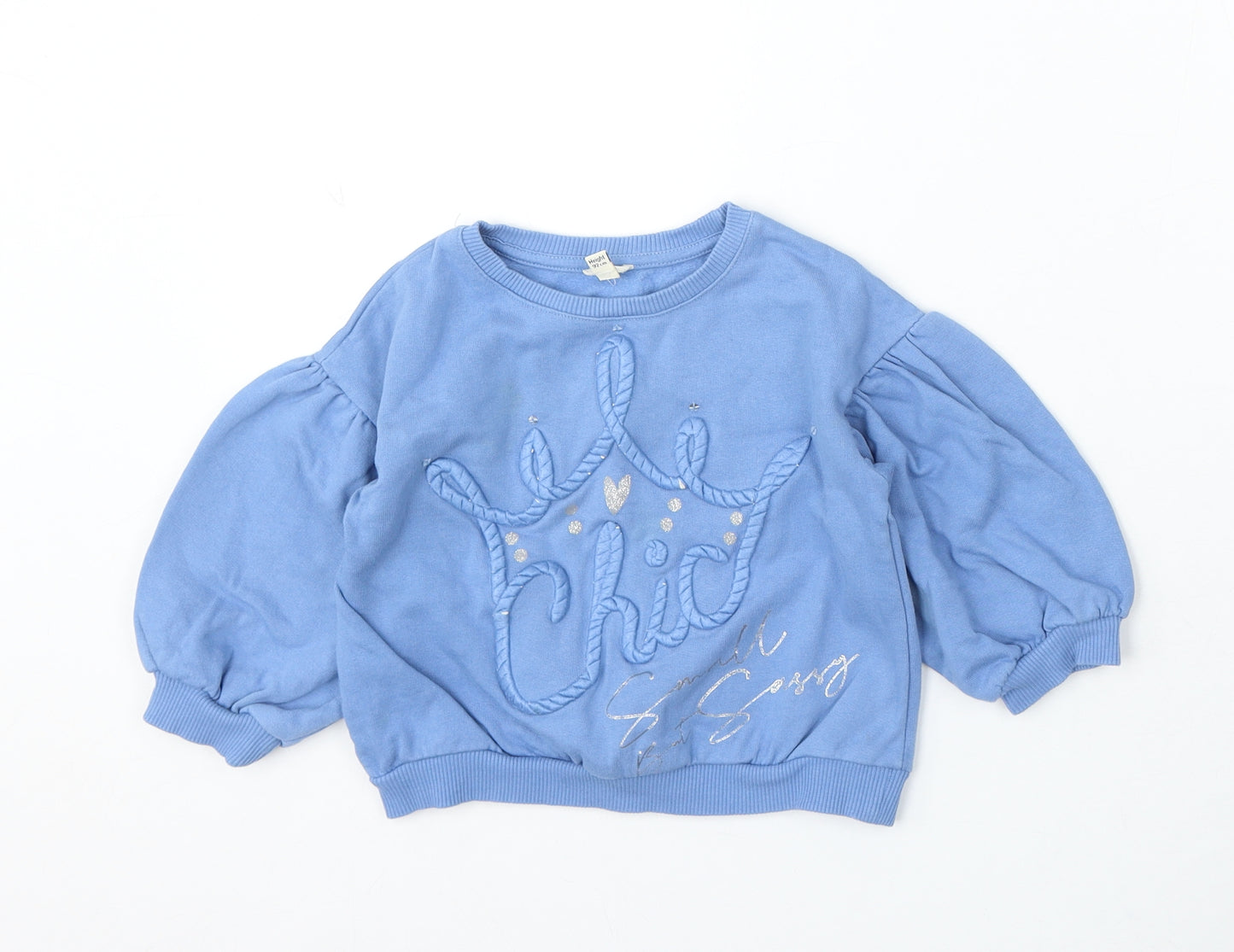 River Island Girls Blue Cotton Pullover Jumper Size 18-24 Months - Chic