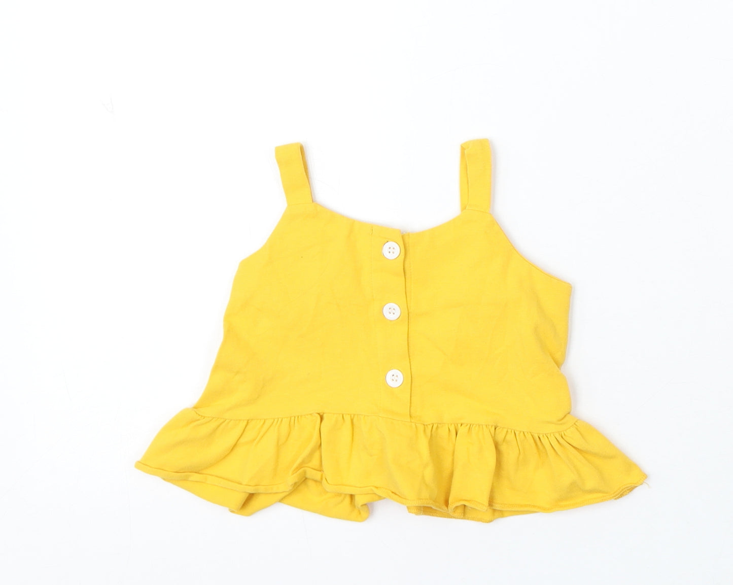 Preworn Girls Yellow Cotton Basic Blouse Size 2-3 Years Round Neck Button