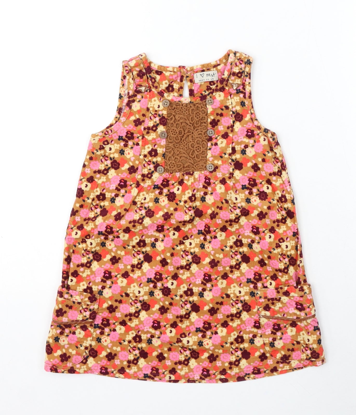 NEXT Girls Multicoloured Floral Cotton A-Line Size 18-24 Months Round Neck Hook & Eye