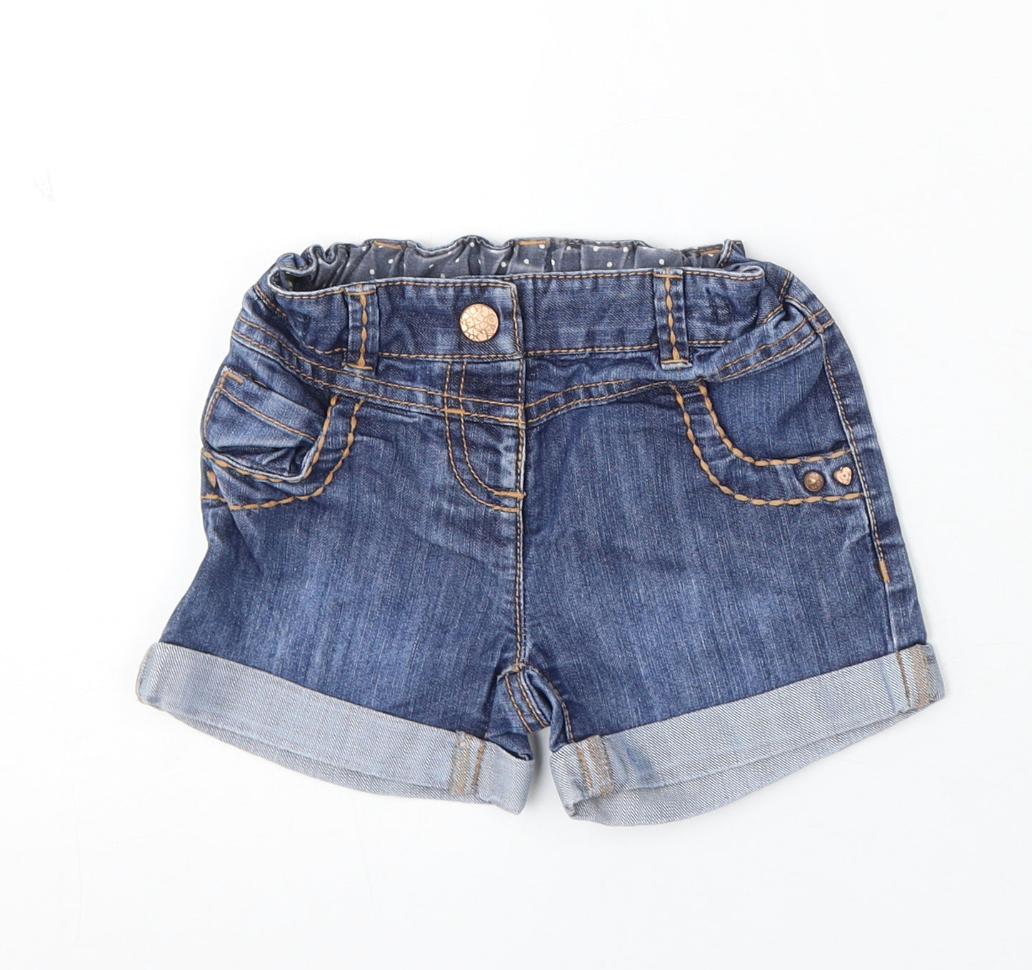 NEXT Girls Blue Cotton Cropped Trousers Size 18-24 Months Button - Shorts