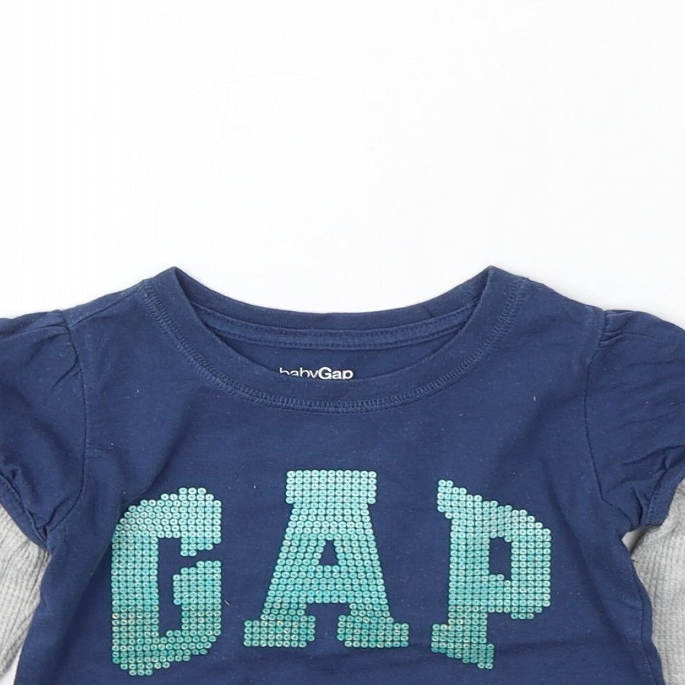 Gap Girls Blue Cotton Basic T-Shirt Size 18-24 Months Round Neck