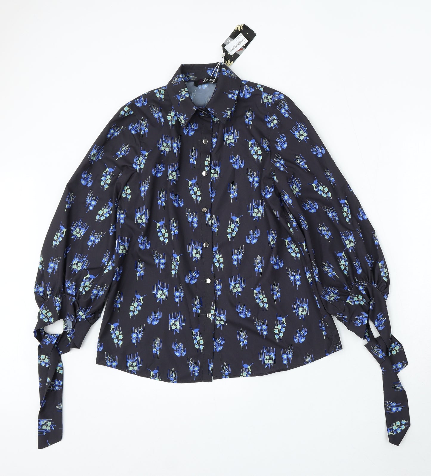 Actuel Womens Black Floral Viscose Basic Blouse Size 8 Collared