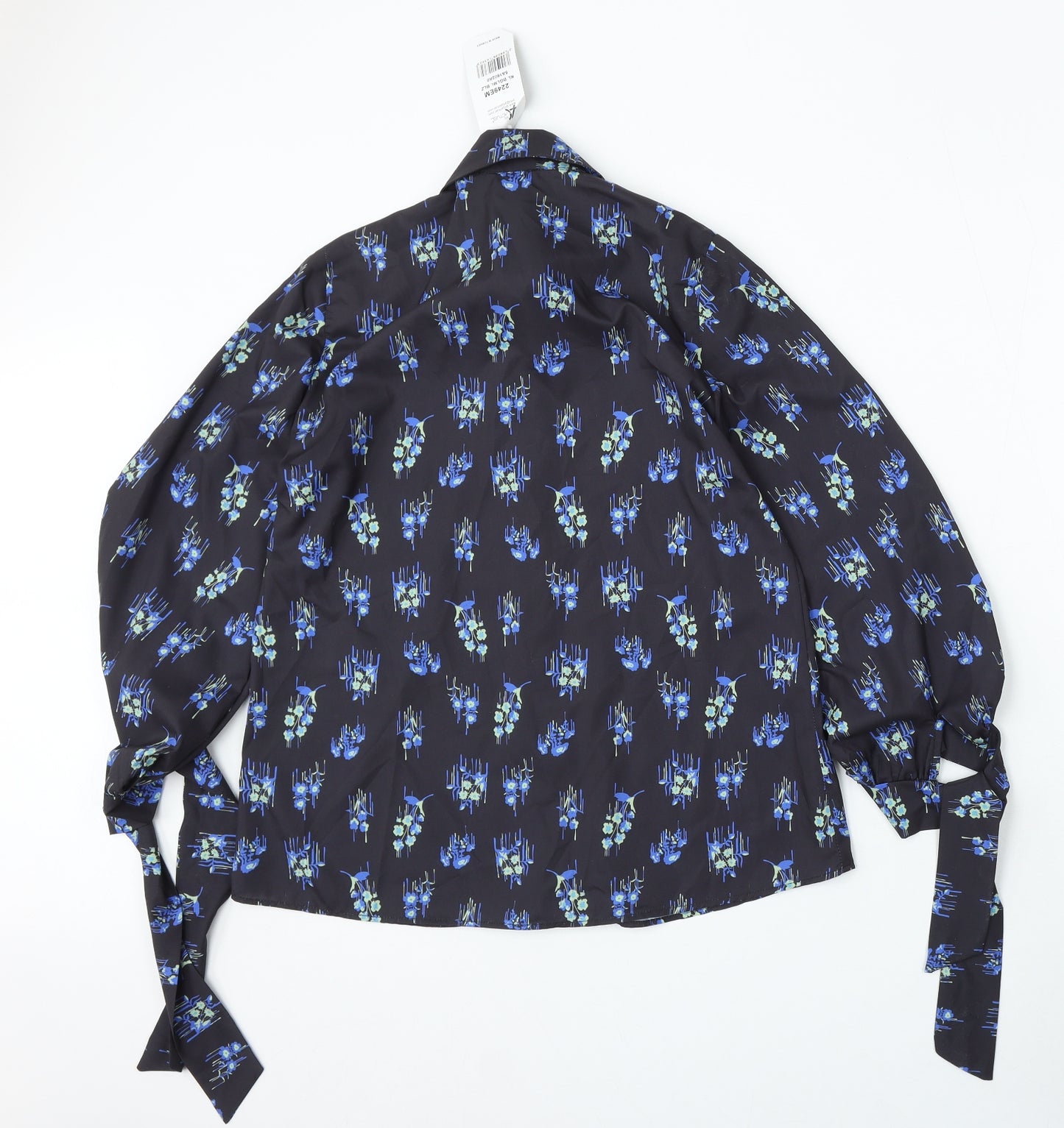Actuel Womens Black Floral Viscose Basic Blouse Size 8 Collared