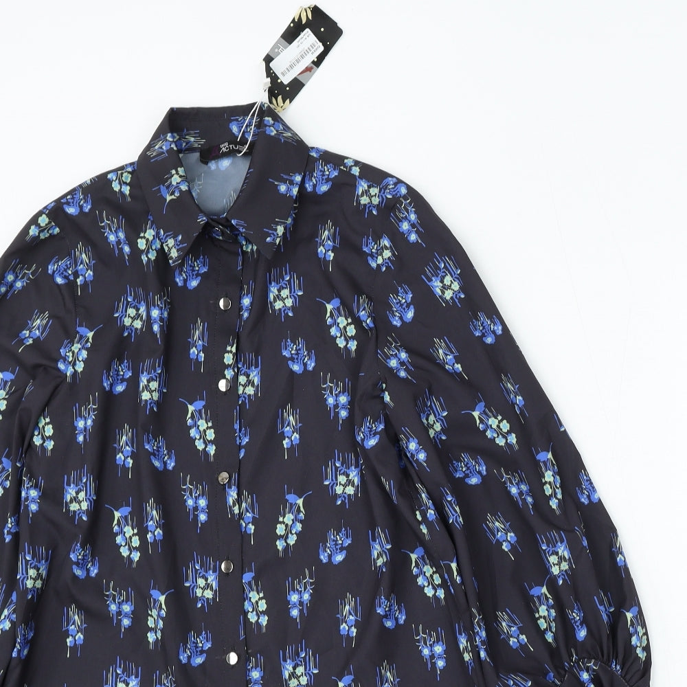 Actuel Womens Black Floral Viscose Basic Blouse Size 8 Collared
