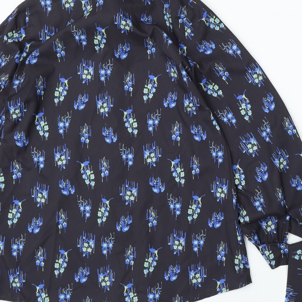 Actuel Womens Black Floral Viscose Basic Blouse Size 8 Collared