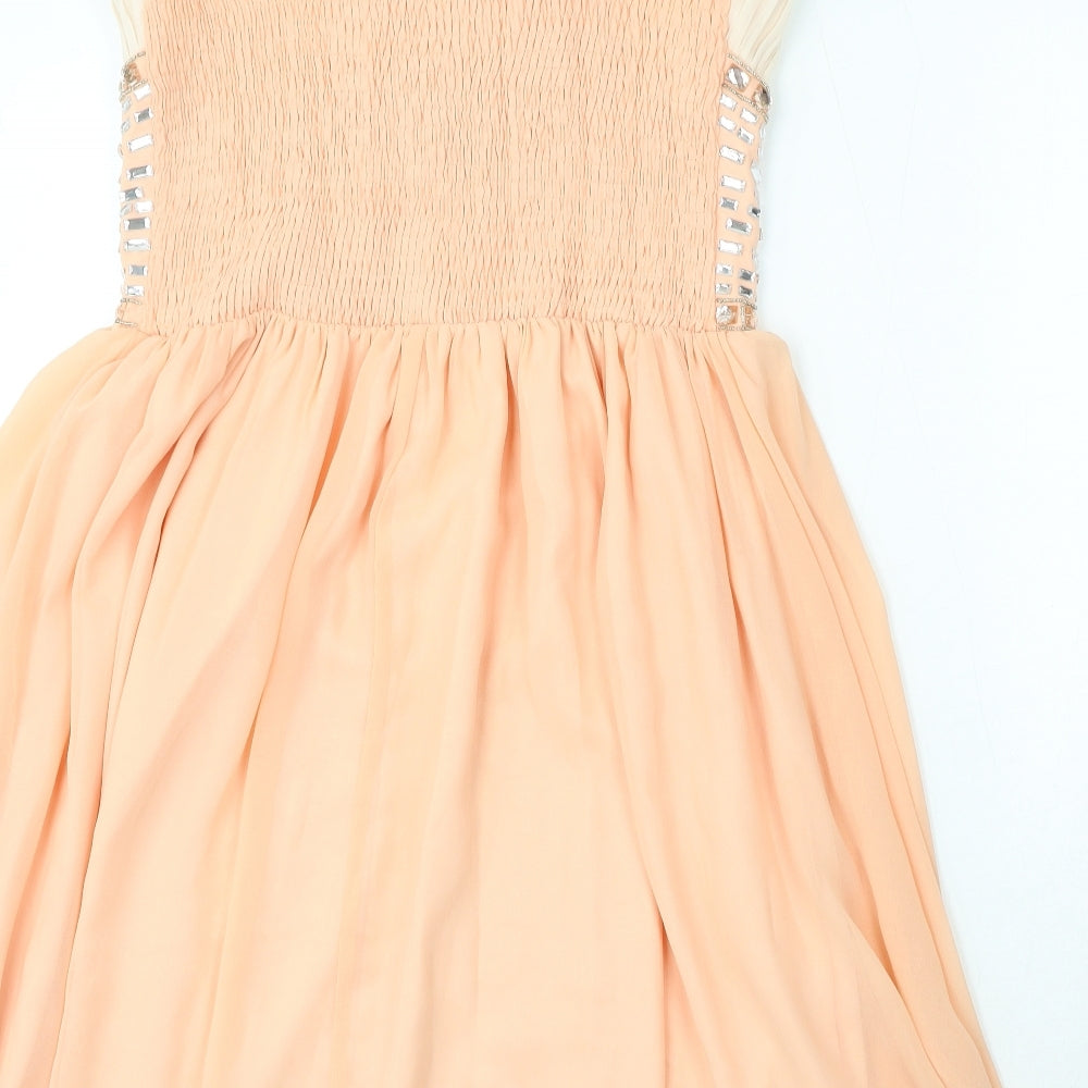 Quiz Womens Pink Polyester Skater Dress Size 16 Round Neck