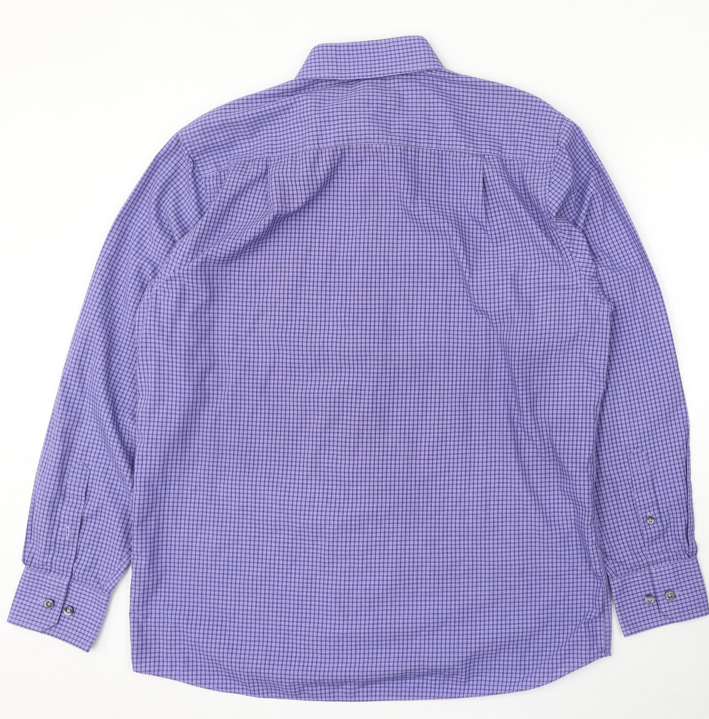 BHS Mens Blue Check Polyester Dress Shirt Size 15.5 Collared Button