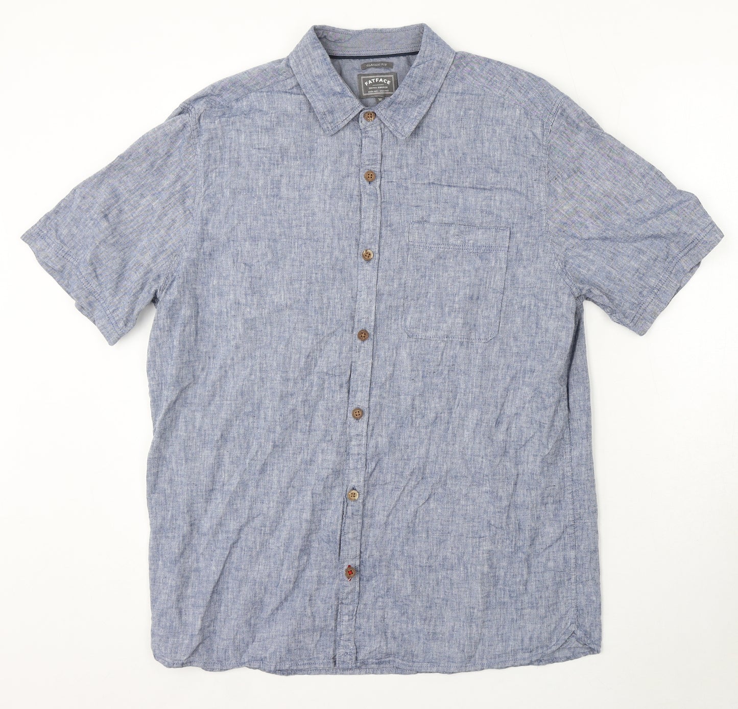 Fatface Mens Blue Cotton Button-Up Size M Collared Button