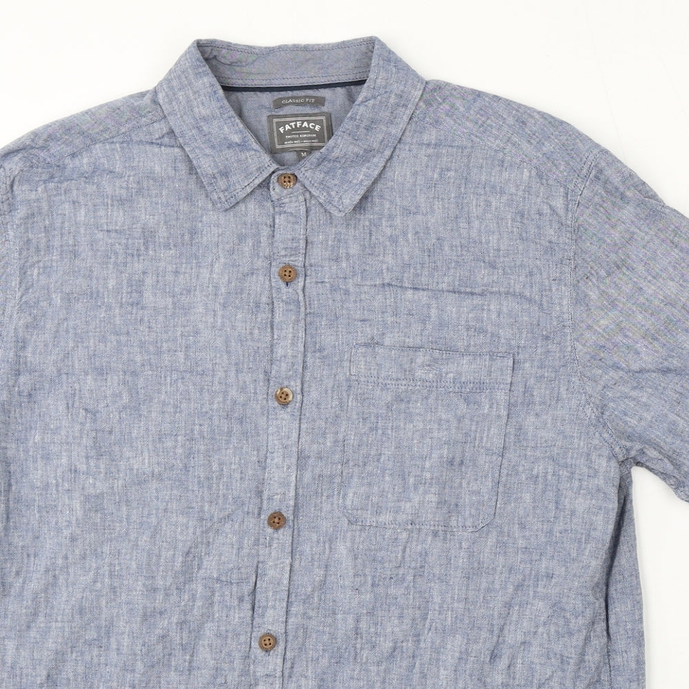 Fatface Mens Blue Cotton Button-Up Size M Collared Button