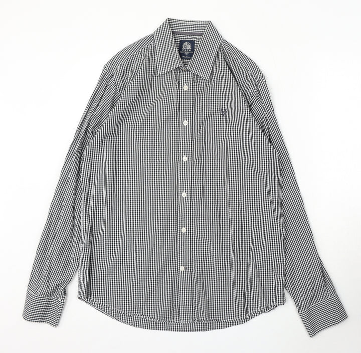 Crew Clothing Mens Black Check Cotton Button-Up Size M Collared Button