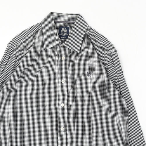 Crew Clothing Mens Black Check Cotton Button-Up Size M Collared Button