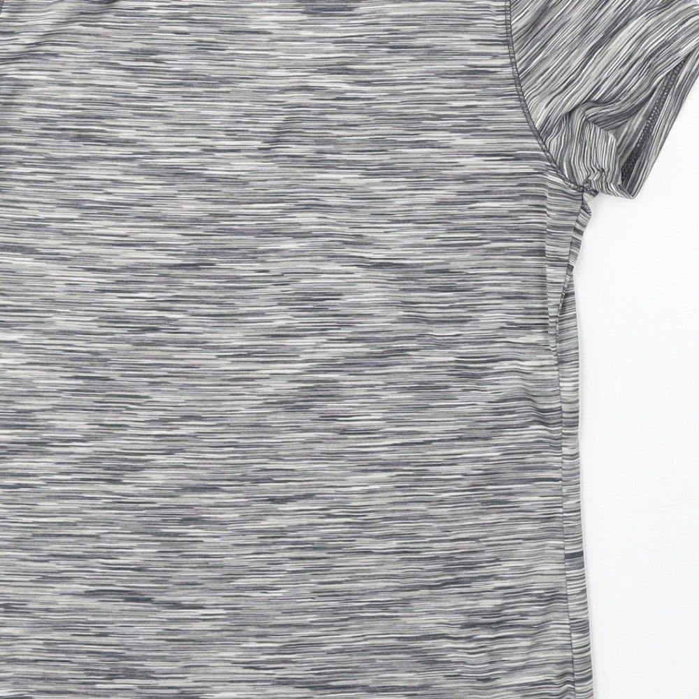 RBX Womens Grey Striped Polyester Basic T-Shirt Size M V-Neck