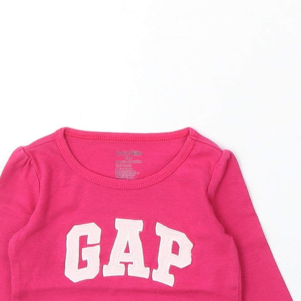 Gap Girls Pink Cotton Basic T-Shirt Size 18-24 Months Round Neck