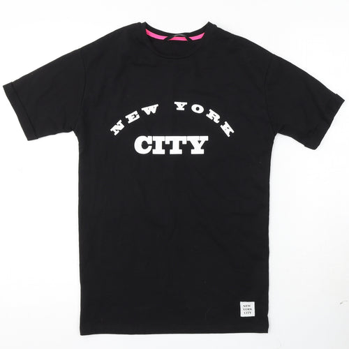 George Girls Black Cotton Basic T-Shirt Size 6-7 Years Round Neck - New York